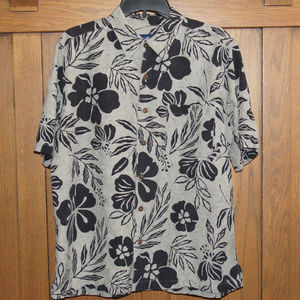 Caribbean Joe Men's Silk Shirt Tropical Print L